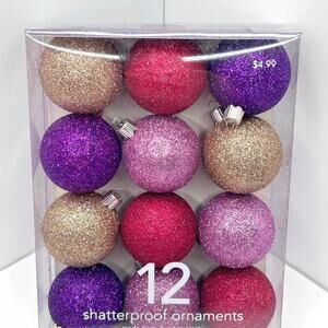 Martha Stewart Everyday 12 Shatterproof Ornaments Pink Gold Christmas Set